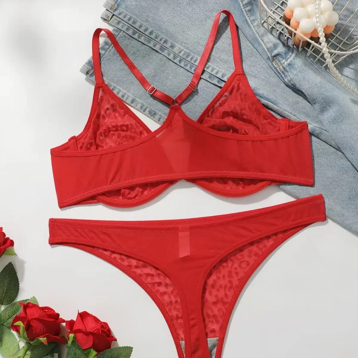 Women's Leopard Print Lingerie Set Sexy Front Buckle Push up Bra Comfortable Close Fit with Steel Ring Gathering — image 3