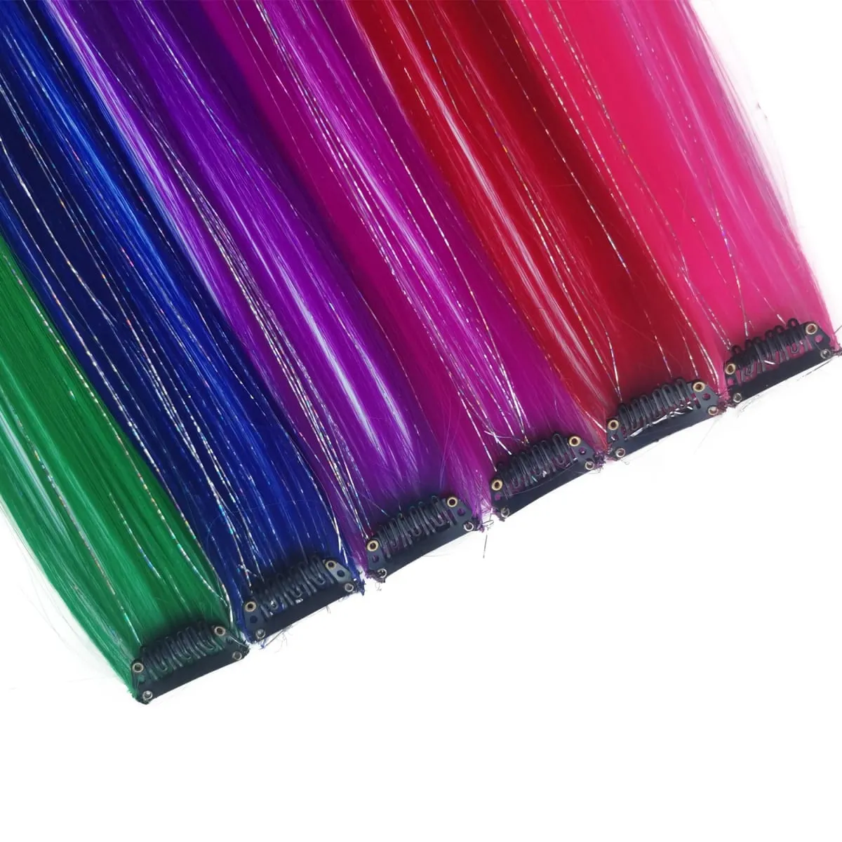 Synthetic Clip in Hair Extensions for Girls 22 inch Multi-colors 6pcs/pack Rainbow Straight Hair Synthetic Hairpieces — image 3