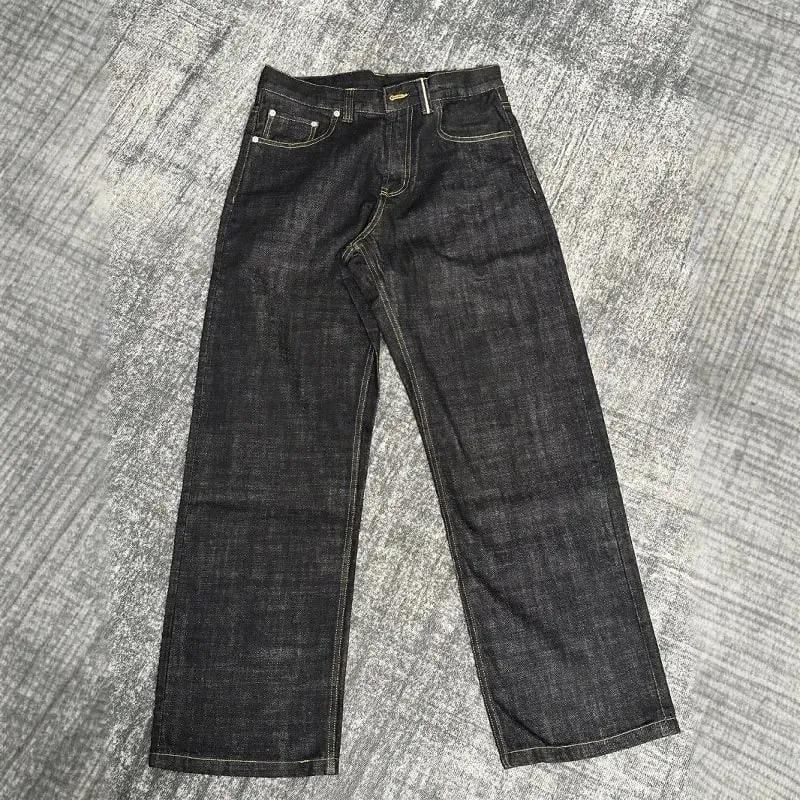 Spring Autumn New Men Tide Chic Ins Vintage Selvedge Narrow Red Edge Raw Denim Pants Straight Wide Leg A-Line Jeans HK19262