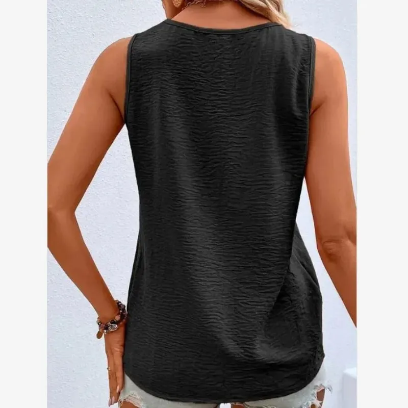 Women's V-Neck Button Tank Top Summer Lightweight Breathe Casual Loose Sleeveless T-Shirt Office Lady Basic Top — image 4