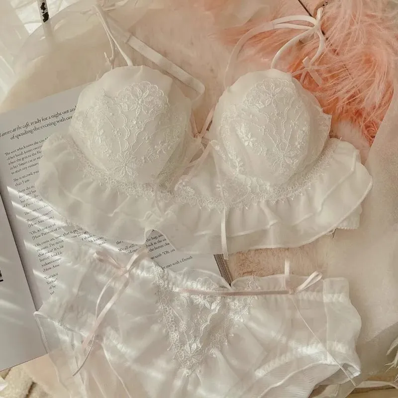Japanese Lolita Lace Bra Set Half Cup Sweet Sexy Lingerie Women Small Breast Push Up Supportive Pure Feminine Girl Charm S-xl — image 4