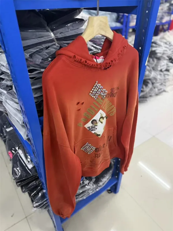 Autumn Winter New PH Hand-beading Print Vintage Washed High Street Casual Loose Cotton Versatile Hoodie Trendy Sports Top Men — image 5