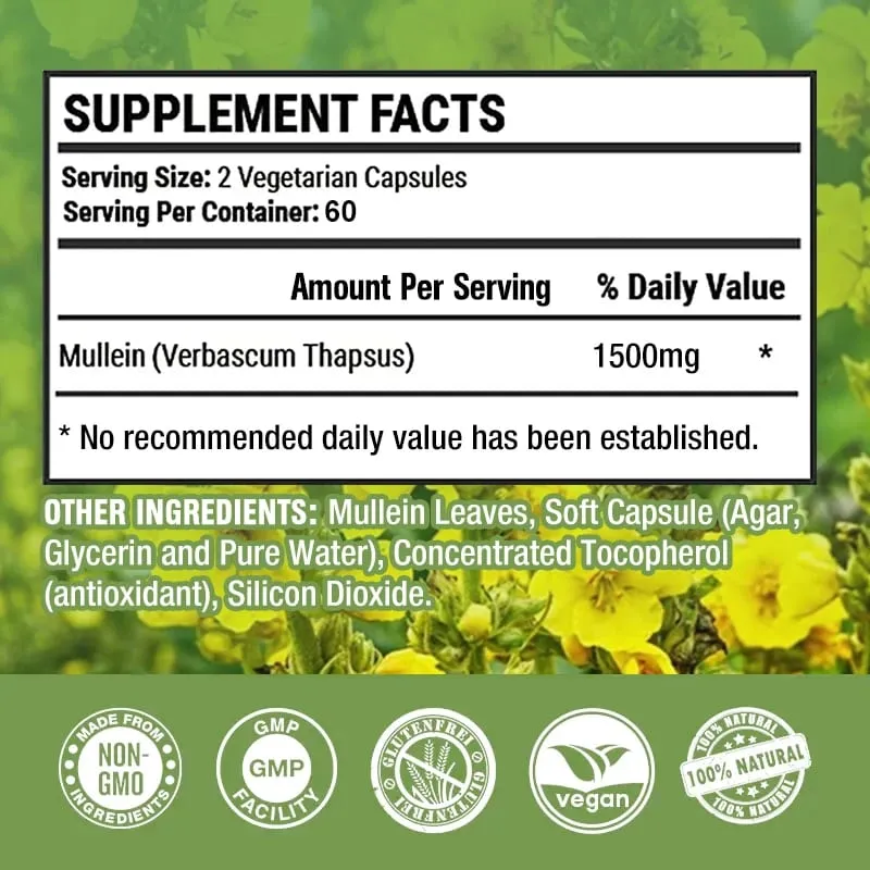 Mullein Extract Capsules Suitable For Lung & Bronchial Cleanse for Smokers - Respiratory Health Support Gut Health — image 3
