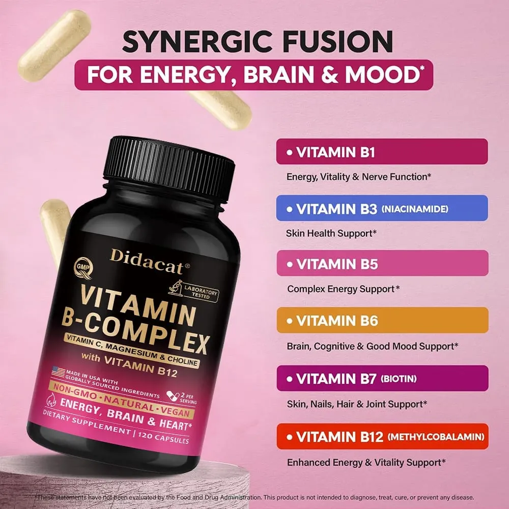 Vitamin B Complex with Vitamin C Choline & Inositol Support Energy Metabolism Nerve Health Cardio Wellness & Immune Defense — image 7