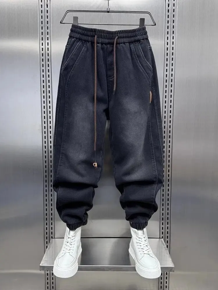 ブランド服メンズデニムトレンディなブランド洗浄ジョガージーンズ男性のための春/夏の薄いルーズローギッシュスタイリッシュだぶだぶのハーレムパンツ