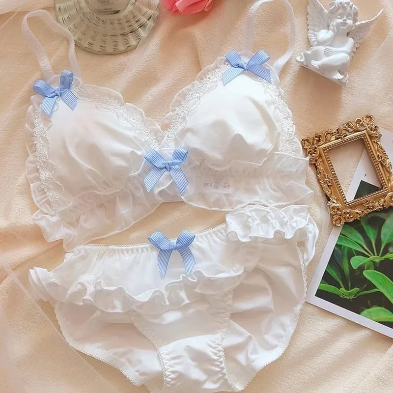 Ropa interior Lolita para niñas, conjunto de sujetador y bragas bonito, ropa interior íntima para dormir, Conjunto de Sujetador cómodo de encaje Kawaii dulce, lencería encantadora