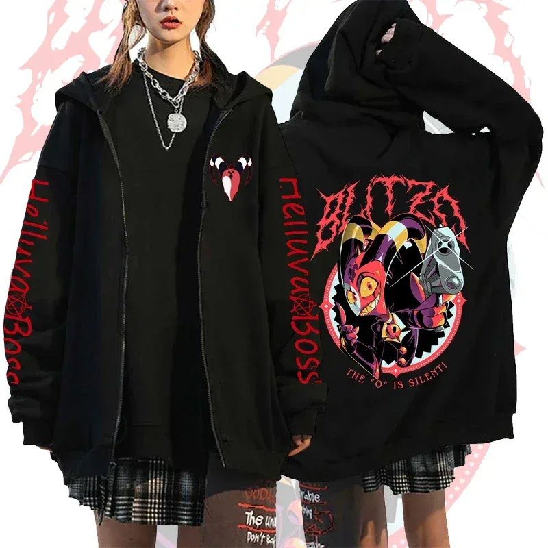 Helluva Boss Print Hooded Zipper Men Women Casual Fashion Fall Winter Warm Vintage Long Sleeve Tops Fleece Zip-Up Sweatshirts — image 7
