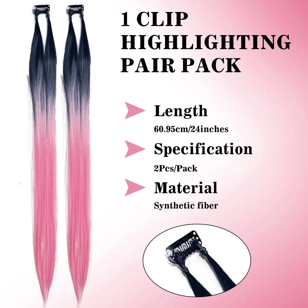 Clip‑in Hair Extensions Long Straight Ombre Synthetic Hair Pieces 2Pcs/Set Fashion Highlight Hair For Women Hair Accessories — image 3