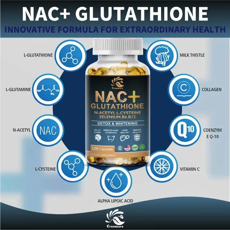 Greensure NAC glutation kapszula N-acetil-cisztein 1200 mg májtüdő támogatása | Az aminosav növeli a glutationt — image 4