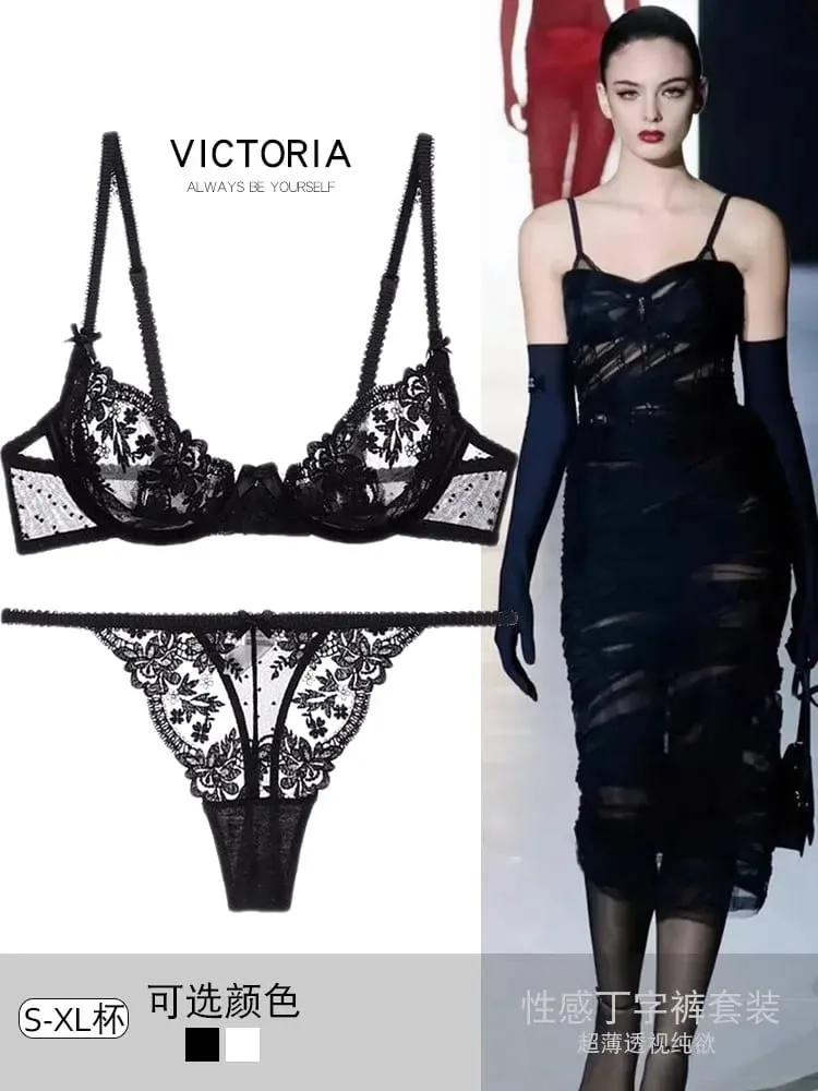 European Lace Bralette Modish Wire-Free Bra Set Cover Breathable Anti-Sag Thin Cup for Humid Weather & Modest Confidence — image 1