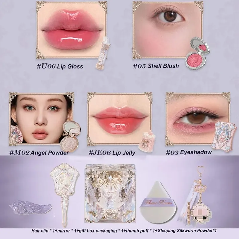 Flowerknows cavaleiro unicórnio coelho jardim conjunto de presente blush pequeno anjo iluminador paleta de sombra tudo-em-um kit de maquiagem facial caixa — image 7