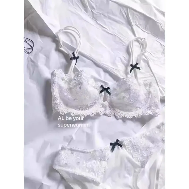 Evropská krajková sada podprsenek Ultratenká poloprůhledná poloprůhledná podprsenka Pure Desire pro malý hrudník Pohodlné spodní prádlo proti povisnutí — image 2