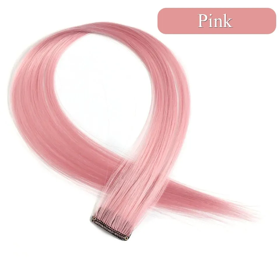 Colored Hair Extensions Synthetic 22Inch Straight Orange Green Clip in Hair Extension Rainbow Accessories Party Highlights Hair — image 23