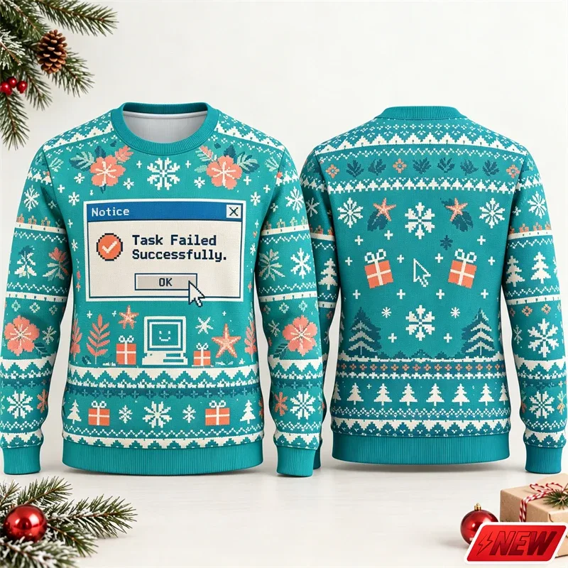 Fashion Ugly Christmas Fake Sweater Men Merry Christmas Sweatshirts 3D Print Funny Computer Message Graphic Sweatshirt Unisex — image 4