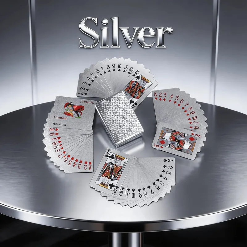 การ์ดเล่น PVC สุดหรู Gold & Silver ฝังการออกแบบ Frosted FINISH สำหรับ Easy Shuffle กันน้ำและทนต่อการพับเกม Night — image 8