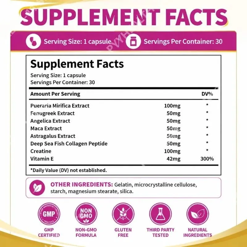 Plump Buttocks Capsules with Pueraria Mirifica Extract Fenugreek Extract Maca Extract and Vitamin E 30 Capsules