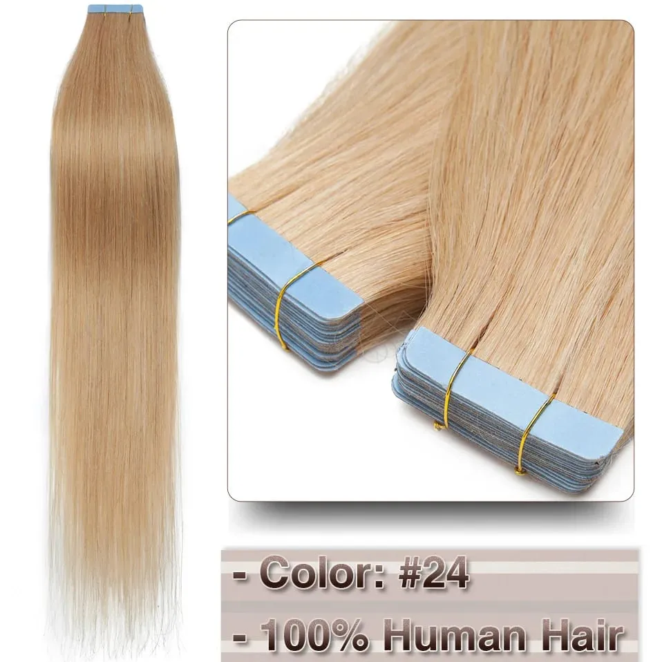 Double Stitched Tape in Human Hair Extensions Straight Invisible Seamless Skin Weft Tape In Hair Extensions For Women