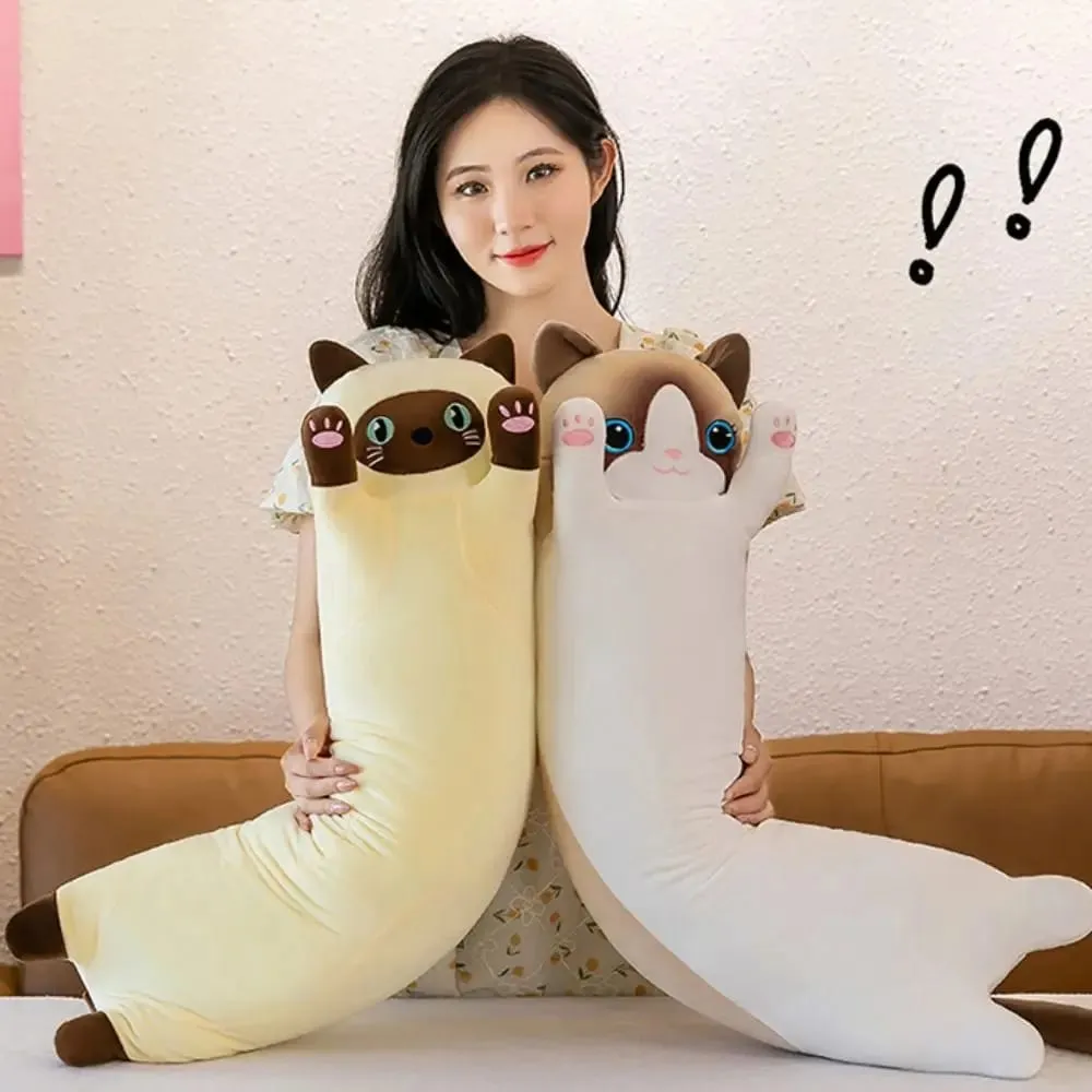 Bonito 50/70cm gato brinquedo de pelúcia longo adorável dormir travesseiro macio criativo pelúcia animal decoração para casa — image 4