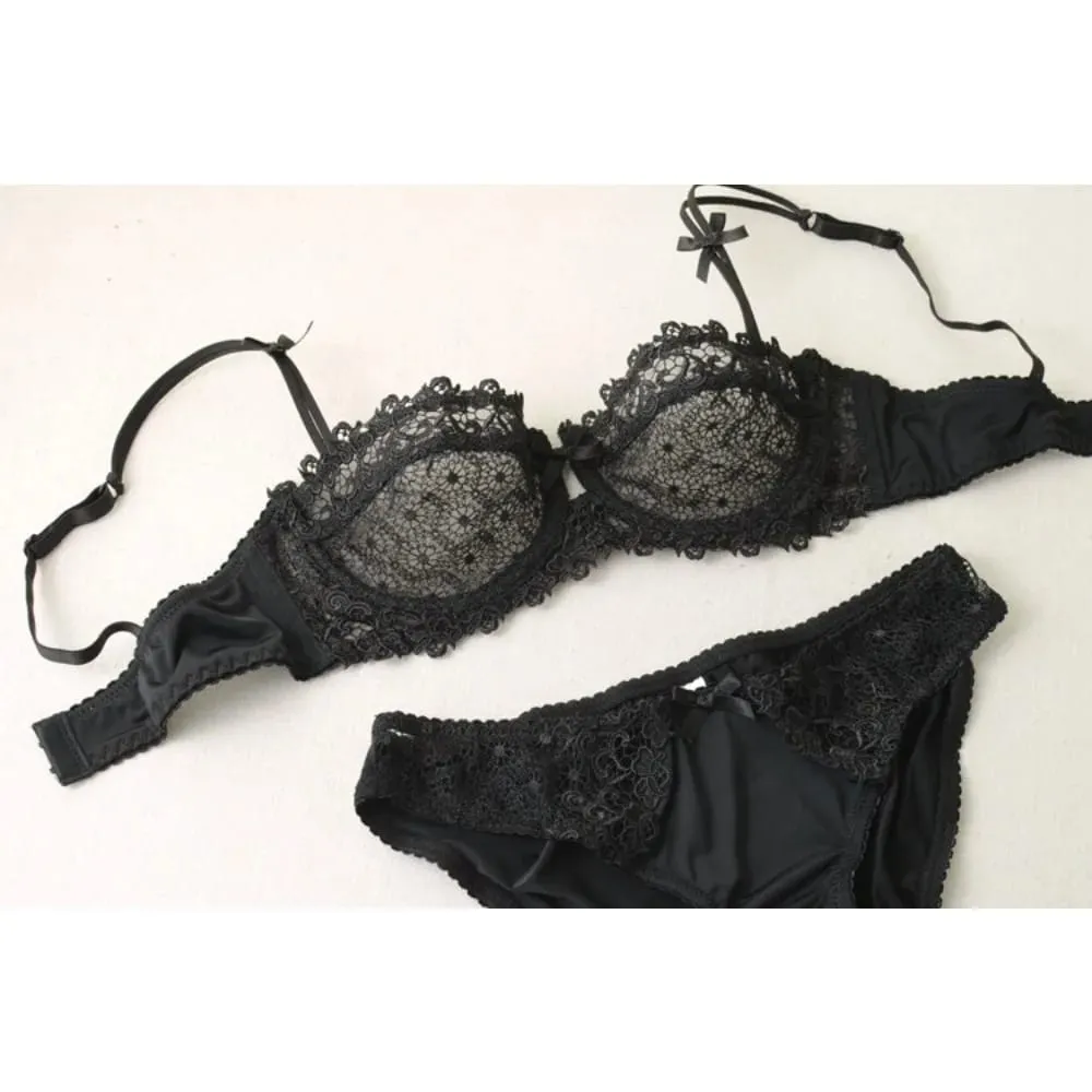 Women Summer White Lace Bra SetUltra‑Thin Breathable Mesh Sheer Sexy Deep V Push‑Up Comfortable Daily Lingerie Underwear Suit — image 1