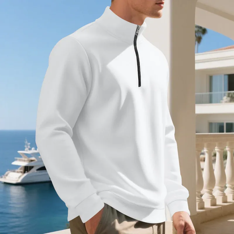 2026 New Fleece Lined Half Zip Sweatshirt for Men, Autumn Winter Solid Color Plus Size Casual Pullover Hoodie Daily Leisure Wear