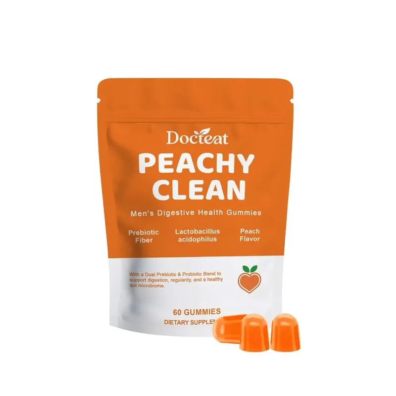 Docteat Peachy Clean Men's Digestive Health Gummies Prebiotic & Probiotic Blend Peach Flavor 60 Gummies Dietary Supplement