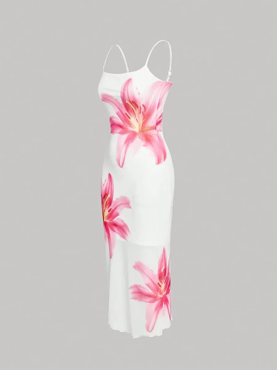 Vestido de verão elegante com estampa floral estilo resort