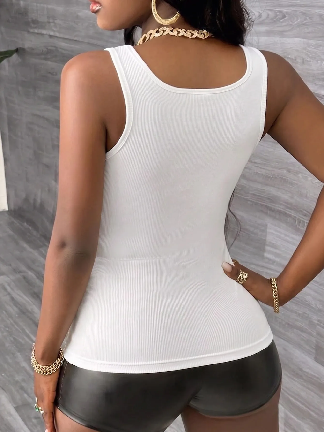 Women's Mock Half-Zip Tank Top Ribbed Solid Color Sleeveless Cami Top Fashion Soft Casual Sports Vest Top — image 5