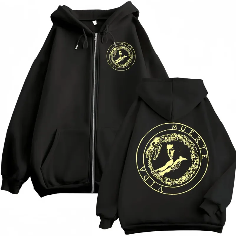 Canserbero Allt vi behöver är kärlek Muerte Vida Merch Zipper Hoodie Herrmode Hip Hop Zip Up Sweatshirts Casual Fleece Pullovers — image 16