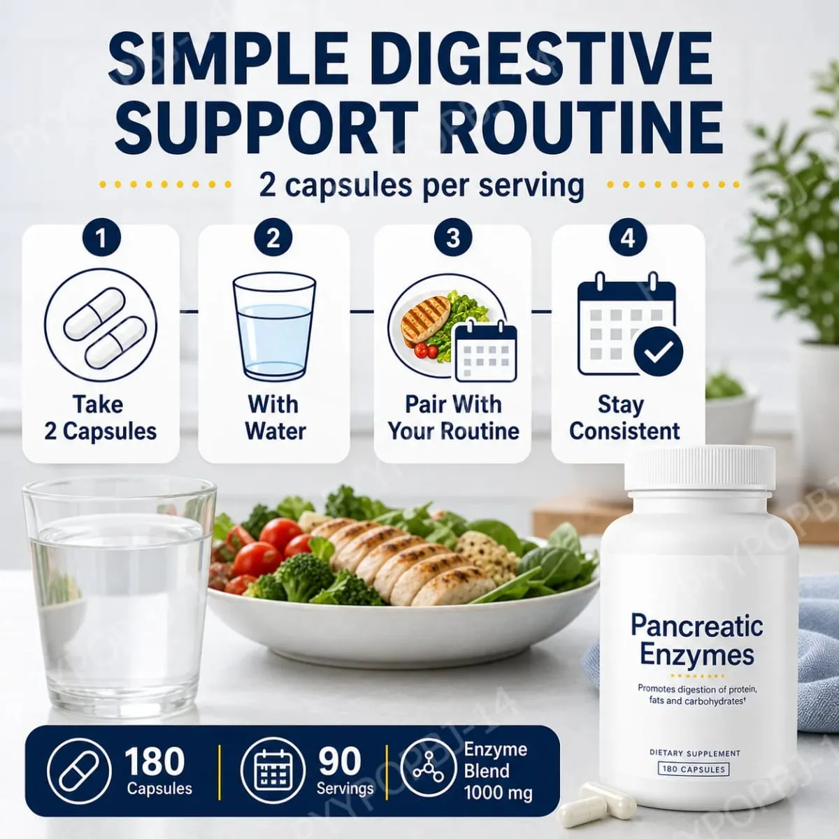Digestive Enzyme Supplement 180 Capsules Pancreatic Enzyme Blend Protease Amylase Lipase Supports Protein Fat Carb Digestion — image 6