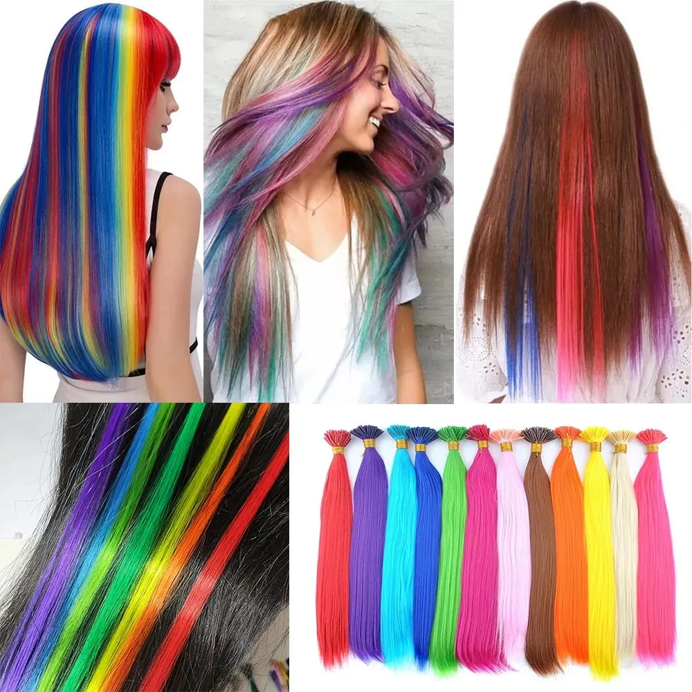 Estensioni per capelli sintetici colorati con punta I, capelli lisci, 16 pollici, per donne, ad alta temperatura, 10 fili/confezione di colori — image 6