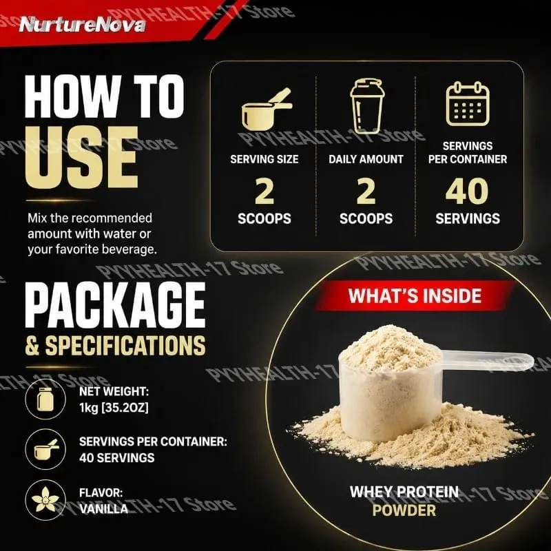 NurtureNova Whey Protein Powder Build Muscle Support and Muscle Recovery Support Sports Muscle Support for Adults 40 Servings — image 6