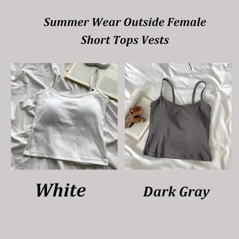 2PCS/SET Women's Basic Cotton Camisole madam Solid Color Spaghetti Straps Sleeveless Slim Vests Breathable Short Sleeveless Tops