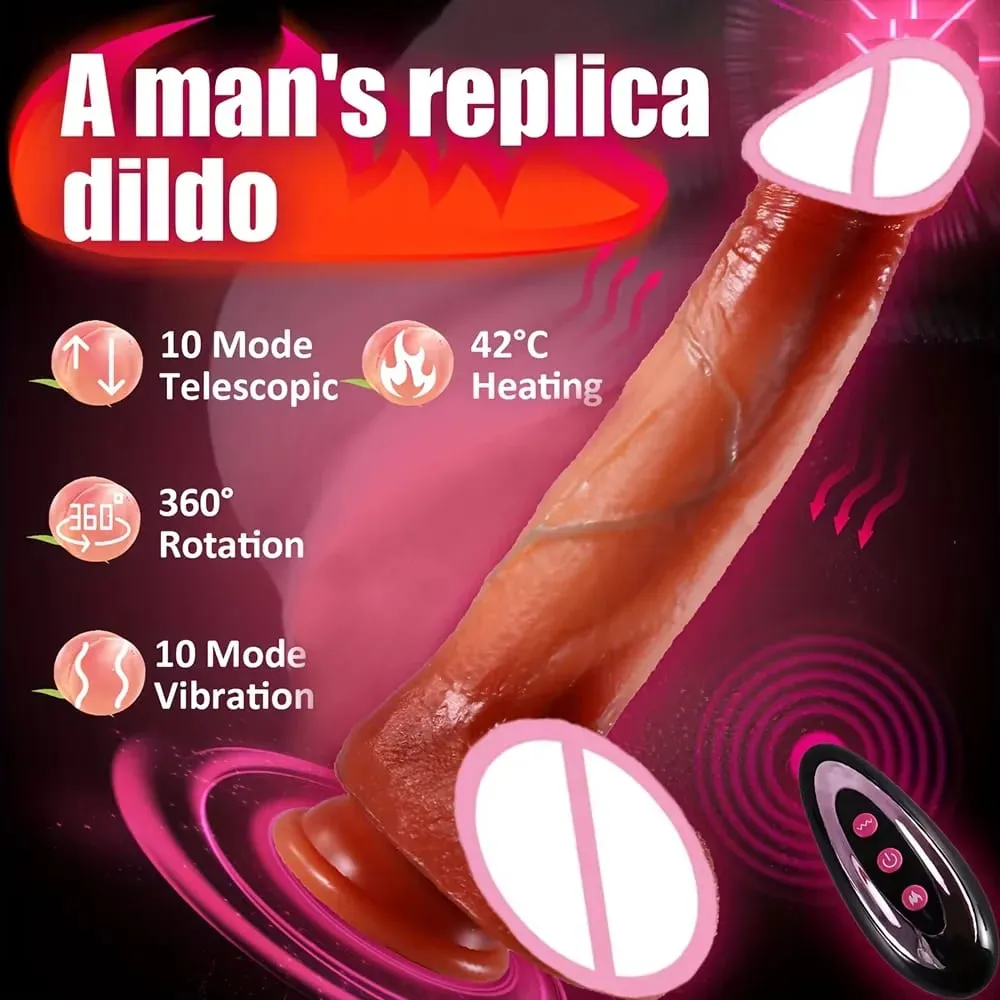 Dildo - 9.0 inch Telescopic Dildo Vibrator Sex Toy - with 10 Insertion And 10 Vibration And Heating Modes Realistic Dildo for G-Spot Anal Stimulation Silicone Dildo Remote Control Female Couple Adult Sex Toy — image 2