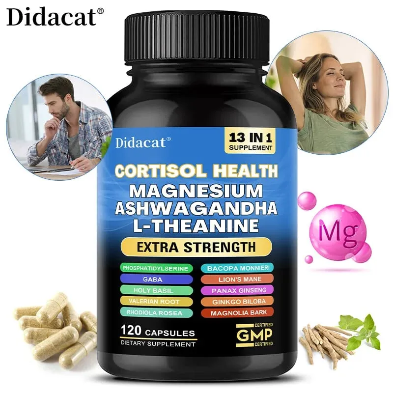 Cortisol Support Capsules with Ashwagandha & Magnesium Support Stress Relief Calm Mood Adrenal Health & Restful Sleep