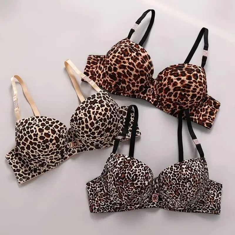 Sexy Thick Lingerie Set Leopard Print Upper Thin Lower Thick Bra Set Sexy Push-Up Bra Set — image 2