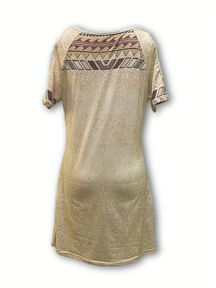 Women's Geometric Print Off-the-shoulder Short Sleeve Dress Western Retro Style Dress Women's Clothing — image 2