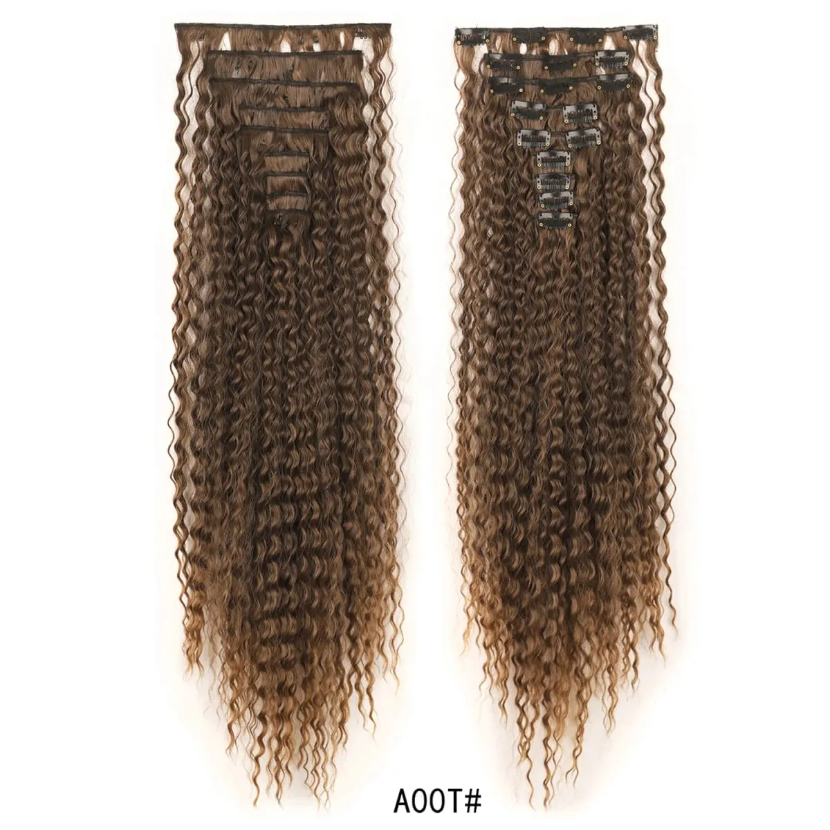 Jeedou Deep Wavy Curly Hair 9Pcs Set Clip-in Hair Extensions Hairpieces with 18 Clips Brown Color Synthetic Hair For Women