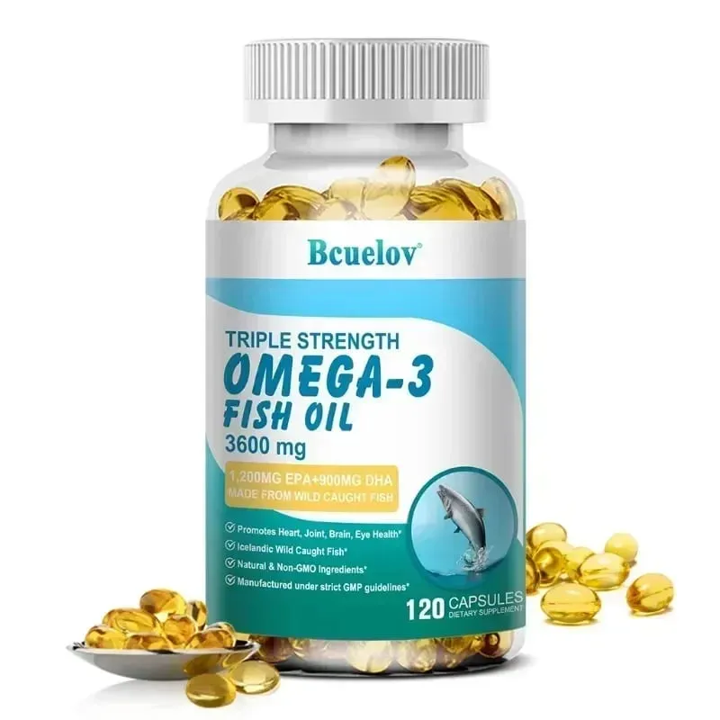 Omega 3 Fish Oil Supplement - 3600mg Per Serving 1200mg EPA & 900mg DHA Support for Heart & Brain Health NON-GMO Capsules