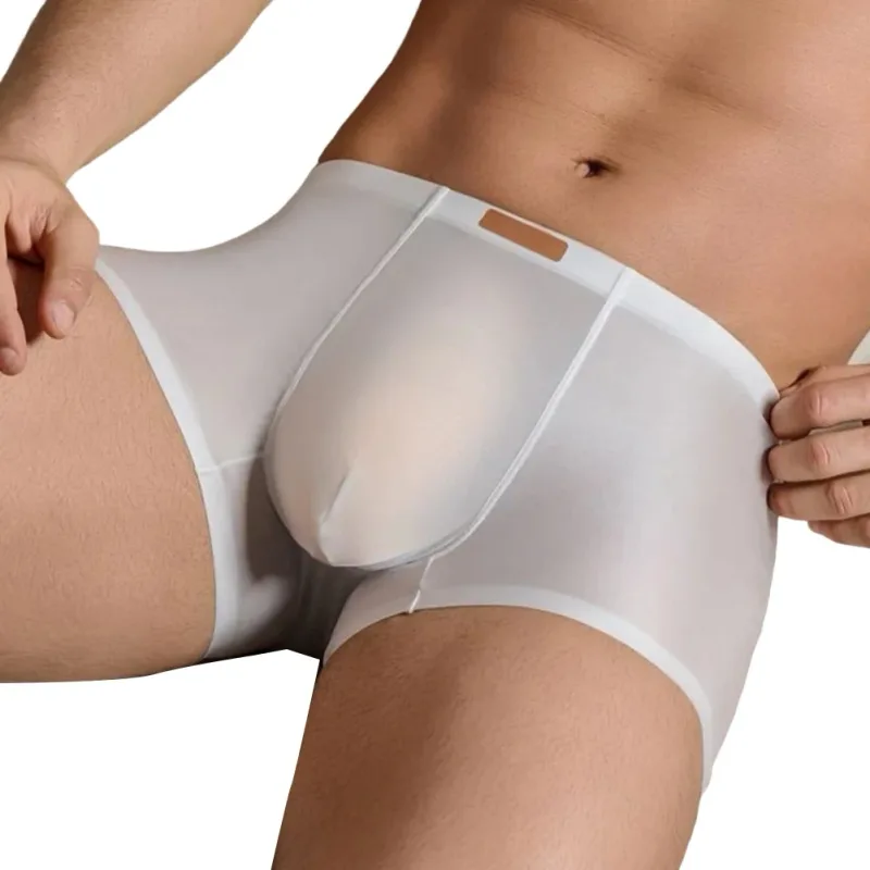 1pc Men Satin Trunks Seamless Shiny Boxer Shorts Ice Silk Middle Waist Panties Solid U Convex Bulge Pouch Underwear Breathable — image 2