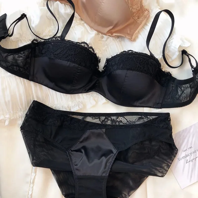 Sexy Lace Embroidery Lingerie Set for Women 1/2 Thin Cup Push Up Bra High Quality Seamless Comfort Underwear Plus Size Brassiere — image 9