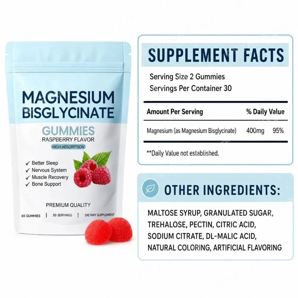 Magnesium Bisglycinate Gummies Support Daily Sleep Quality Help Maintain Nervous System Health Assist Muscle Recovery 60 Gummies — image 2