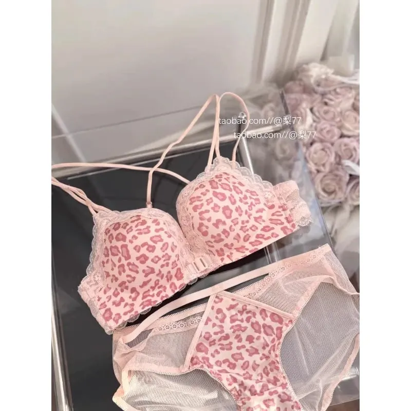 Petite Leopard Print Front Closure Bra Set Push Up Backless Sexy Party Lingerie Boost Bust Show Fuller Shape 32-38AB Top Selling — image 4