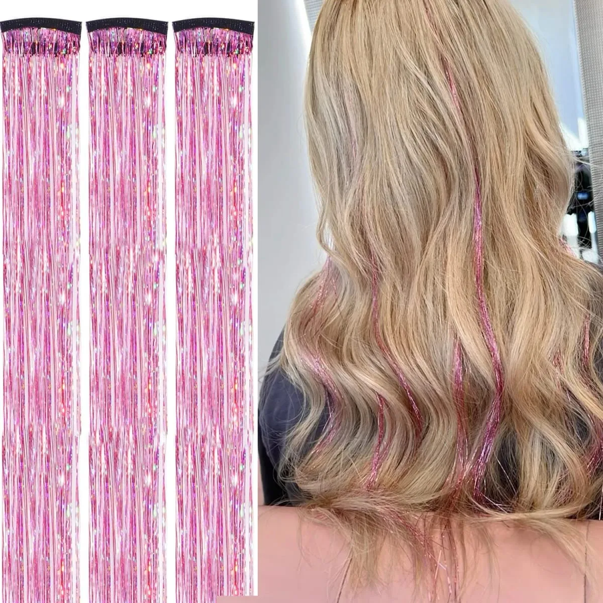 Hair Tinsel Clip in Dreamy Colorful Fairy Hair Tinsel Kit 24 Inch Glitter Clip in Hair Extensions for Girls Women Synthetic — image 2