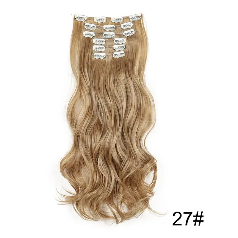 24 Inch Synthetic Clip in Hair Extensions Long Straight Heat Resistant Fiber Hairpiece for Party Cosplay Daily Wear Blonde Black