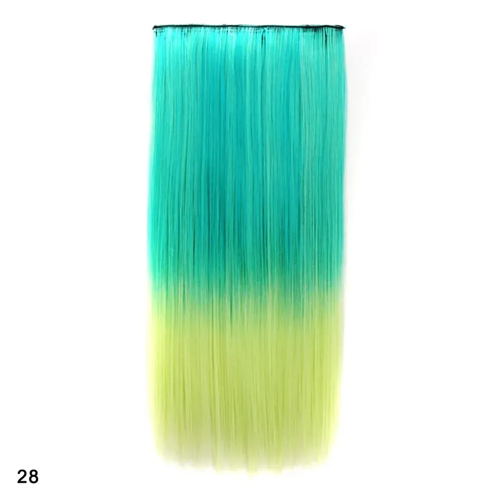 Zolin Straight Hair Clip In Hair Extension Rainbow Colorful Ombre Color One Piece With 5Clips Synthetic Cosplay Hairpieces — image 21