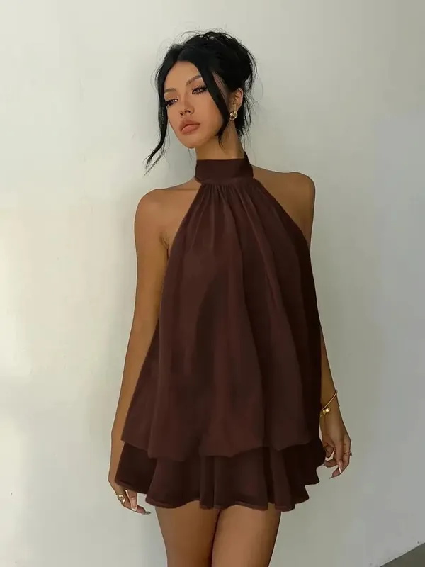 Women's Halter Neck Dress Backless Tie-Front Chiffon Sheer Mini Skirt Fashionable Sexy Y2K Vintage Cute Party Birthday Dress — image 8