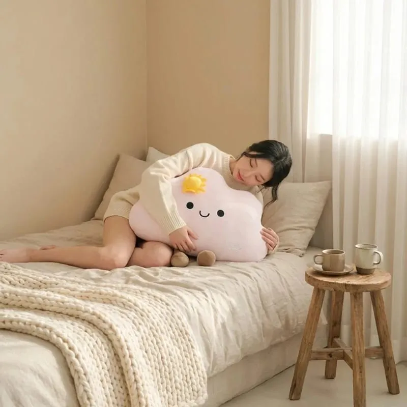 55*45CM Nordic Style Fluffly Soft White Blue Pink Weather Cloud Plush Toys Creative Stuffed Simulation Throw Pillow Sofa Cushion — image 6