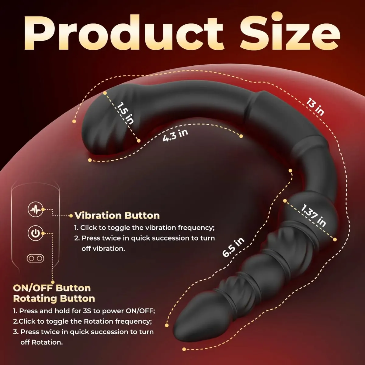 Dual-Ended Vibrating Prostate Massager Curved Anal Dildo Butt Plug Vibrator Rotation Anal Beads Adult Sex Toys for men