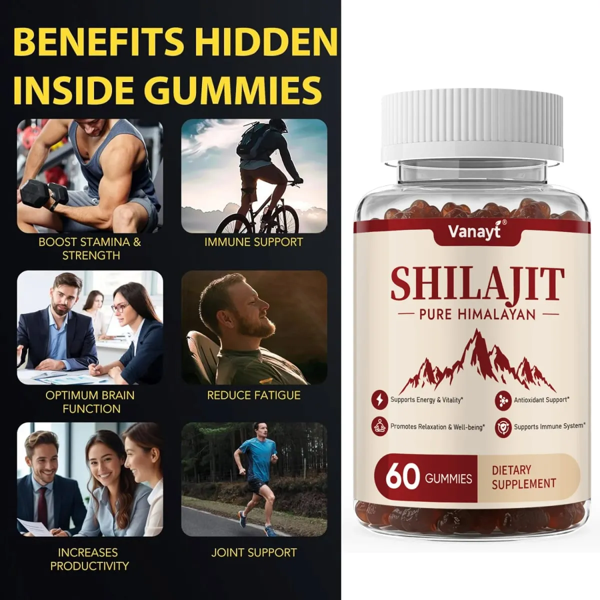 3000mg Shilajit Mineral Gummies Supports Natural Vitality Mental Wellness Balanced Mood For Daily Health 60 Count — image 2