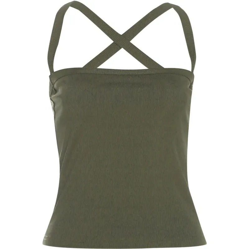 Women Ribbed Knit Camis Top Square Neck Wide Strap Cross Shoulder Strap Slim Fit Crop Tank Top Y2K Streetwear Sporty Daily Vest — image 7